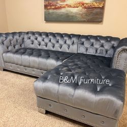 Brand New Grey Velvet Sectional 