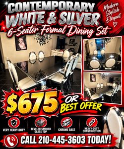 Contemporary White & Silver 6-Seater Dining Set