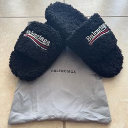 Balenciaga Furry Slides Black