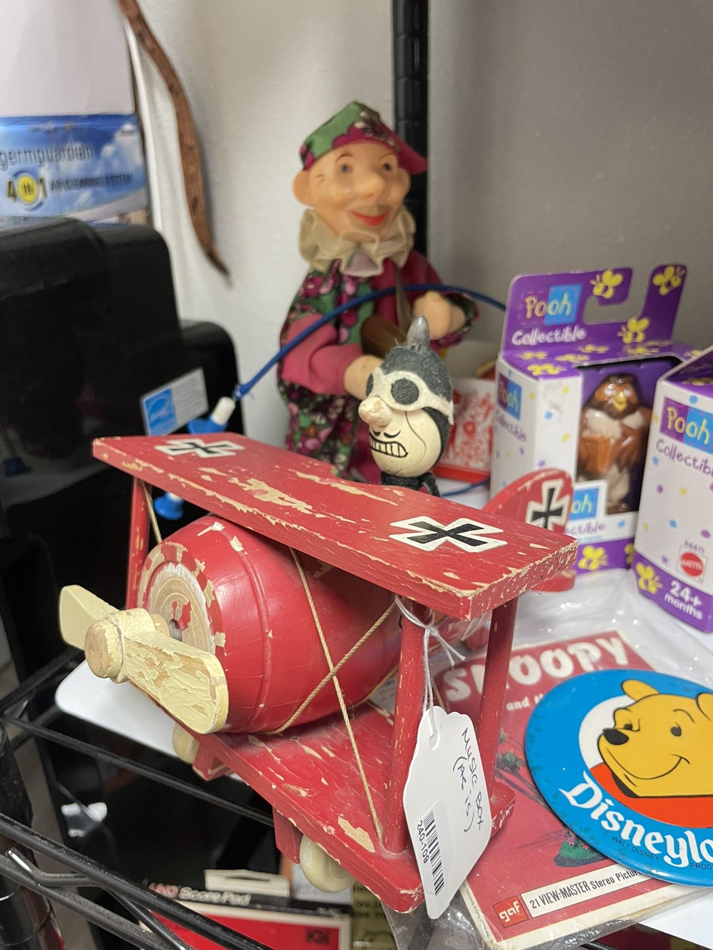 Vintage Schmid 1968 Snoopy's "The Red Baron" Biplane Wooden Music Box Figurine