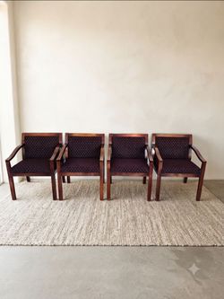 Matching Set Of 4 Office Chairs / Solid Wood Frame With Upholstery