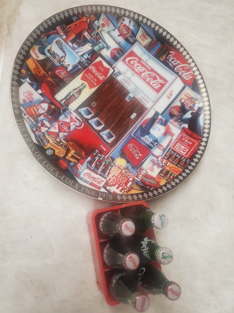 Coca Cola Collectors Items Plate 1996 and Miniature Coke Sprite Bottles
