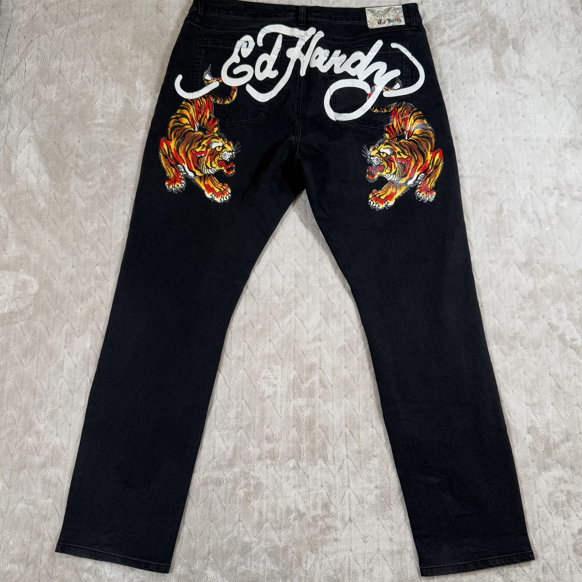 Ed Hardy Mens Bengal Crawling Tiger Size 38 Slim Fit Jeans Faded Black