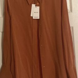 REISS EDEN-MATTE SILK BUTTON UP TUNIC ORANGE 