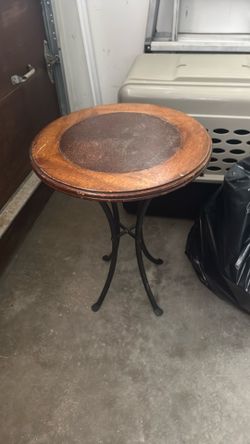 Leather Wood And Steel End Table