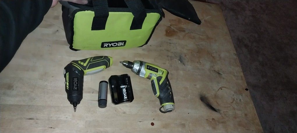 Ryobi Mini Cordless Dual Drill Kit In Storage Bs3xag And Charger