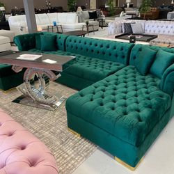 Atlas green double chaise sectional JUST $39 Down price✔️ $2349
