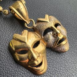 Jewelry 10k solid yellow gold comedy tragedy theater mask Pendant charm