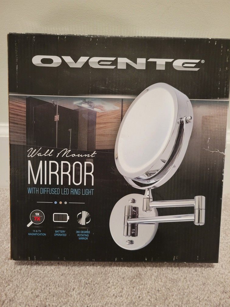 New Ovente wall mount mirror with LED ring light
