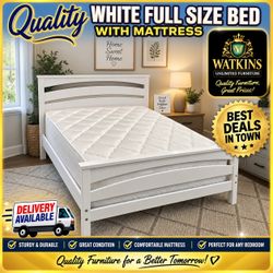 Quality White Full Size Bed Frame + Mattress – Delivery Available