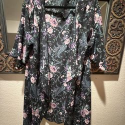 NWOT Women’s Top Large Sheer Floral Cardigan Kimono Open Front Boho 3/4 Sleeve