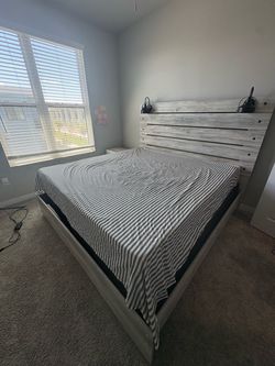 King wooden bed frame and night stand