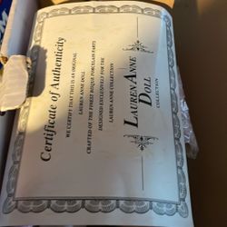 Doll Certificate Lauren Anne Doll Collection 