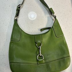 Vintage Coach y2k Green Leather Bag with front buckel o-ring