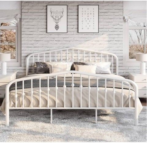 King Bed Metal Bed Frame with Vintage Circular Design Headboard and Footboard,No Box Spring Required,Easy Assembly,Noise-Free,