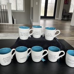 16 oz Ceramic Coffee Mugs, Blue Interior, Inside Message “That's All”, NEW. $10 ea