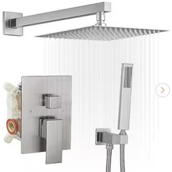 Single Handle 2-Spray Square Shower Faucet 2.5 GPM with High Pressure in. Brushed Nickel