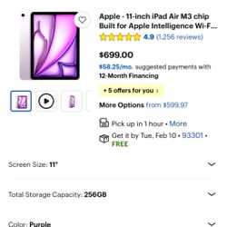 iPad Air 11” (M3) – Purple – 256GB – Excellent Condition