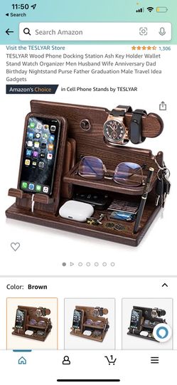 TESLYAR Wood Phone Docking Station Ash Key Holder Wallet Stand Watch Organizer Men Husband Wife Anniversary Dad Birthday Nightstand Purse Father Gradu