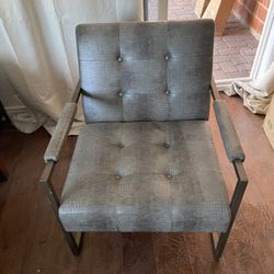 Grey Leather Accent Chair w/ Gold Metal Frame