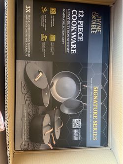 Thyme & Table 12-Piece Non-stick Aluminum Cookware Set, Pots and Pans Set - Grey