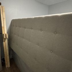 Cream/sand King Bed frame With Headboard And Bunkie Boards 