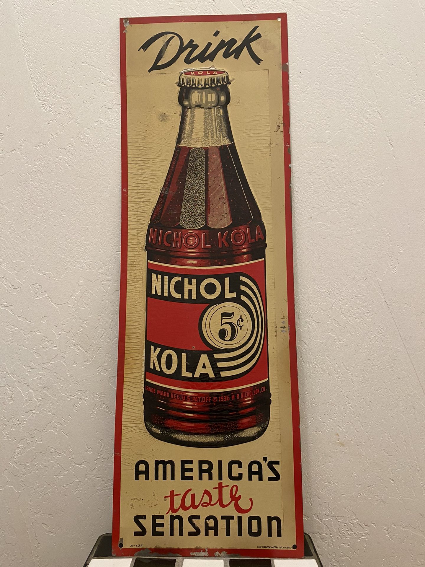Vintage Nichol kola sign