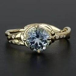 18k Yellow Gold Aquamarine & Diamond Anniversary/ Birthstone Ring 