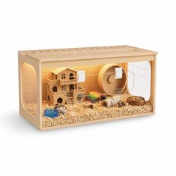 32-Inch Wooden Hamster Cage with Clear Acrylic Panels & Front Door