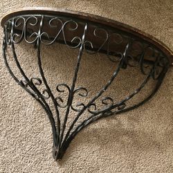 Vintage Handcrafted Wood And Wrought Iron Shelf