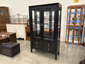 KINCAID Black 4 Drawer Display Cabinet with Mirrored Back