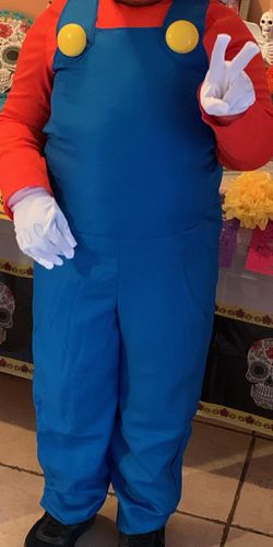 Mario costume 14-16 kid gloves and a hat and I mustache