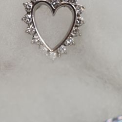 14K White GOLD Diamond Heart Pendant 