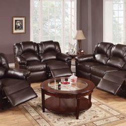 Brand New Brown Bonded Leather Manual Reclining Sofa + Loveseat 2PCs Set