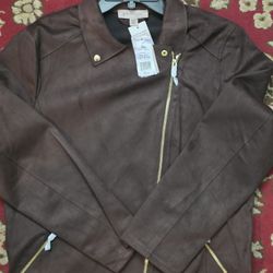 Philosophy Brown Faux Suede Asymmetrical Zip Moto Jacket Women's Size XL Gold Hardware