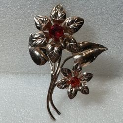 Vintage Rose Gold Over Sterling Large Flower Brooch  