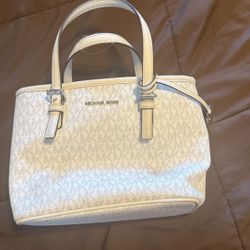 Michael Kors Jet Set Travel Extra-Small Logo Top-Zip Tote Bag in white/vanilla 