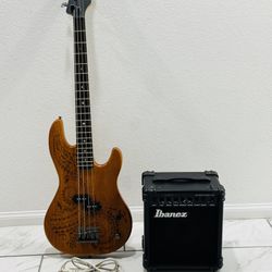 Luna 4-String Bass Electric Guitar + Ibanez Bass Amp IBZ10B + Guitar Cable 