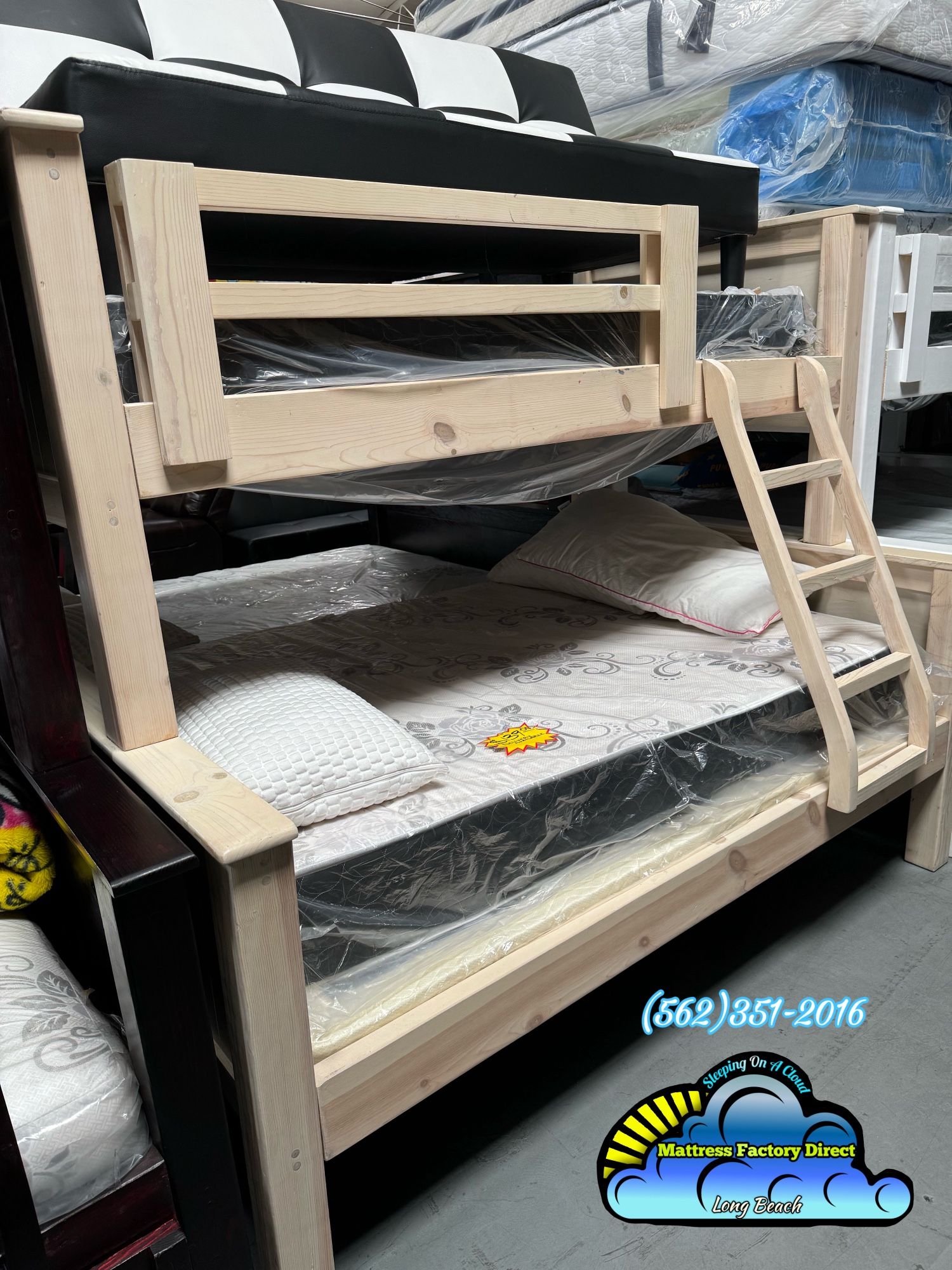 Twin Full White Wash Bunk Bed Litera Con Colchones Nuevos