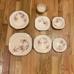 Seven Piece China Set Peach-Blo By Limoges