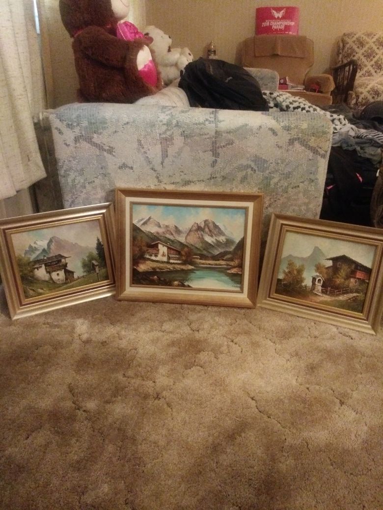 3 Okreno antique oil paintings. His very early work. All signed orginals(not prints)