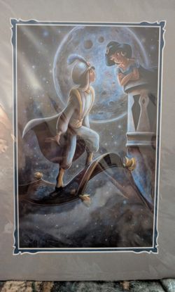 Disney Parks "Aladdin: Moonlight Romance" Matted Art Print by Darren Wilson (Brand New / Sealed)