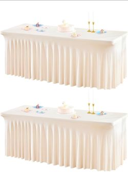 Packs Ivory Spandex Tableclothes for 6 Foot Rectangle Tables, Wrinkle Free 6ft Fitted Table Cover Stretch Table Cloth Desk Skirt for Weddings Baby Sho