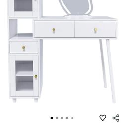 New Wavy mirror vanity Nail Table Study Desk with lights, shelves,  drawers
