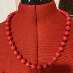 Vintage Cherry Red Breaded Necklace, 23”.  Rarely used