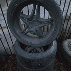 24 INCH KMC 6 LUG CHEVY WHEELS AND GOOD THREAD TIRES