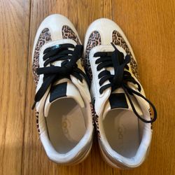 ALDO Women's Retro Sneakers - White with Leopard Print - Gum Sole - Size US 8 / EU 38.5