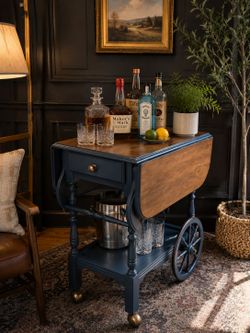 Refinished Drop Leaf Bar Cart