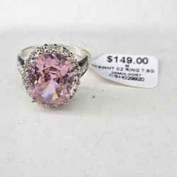 925 Silver Pink & White Stone Ring