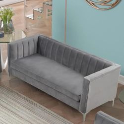 Velvet Loveseat Sofa, 55" Modern Soft Loveseat Easy to Clean and Install Furniture, Small Loveseat for Living Room Lounge Office to Read and Relax Gre